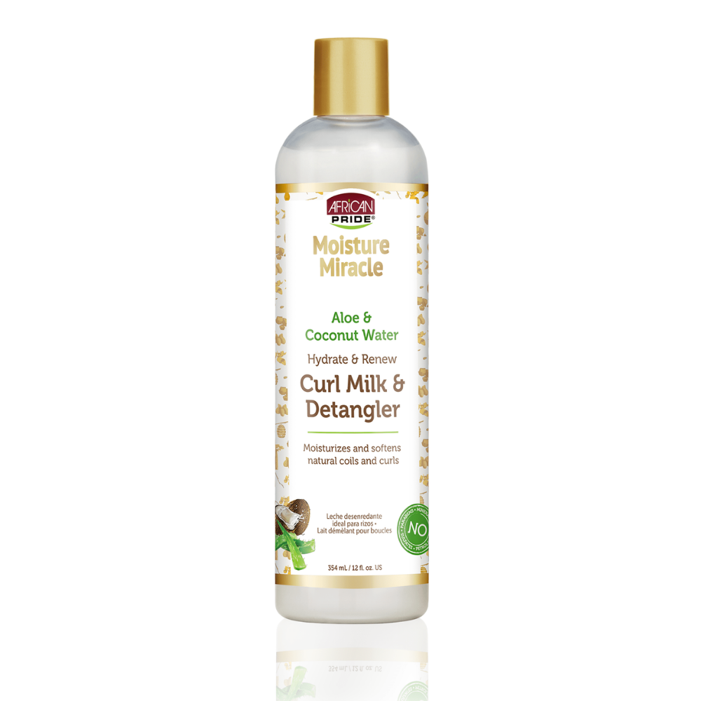 African Pride Moisture Miracle Aloe & Coconut Water Hydrate & Renew Curl Milk & Detangler 12oz