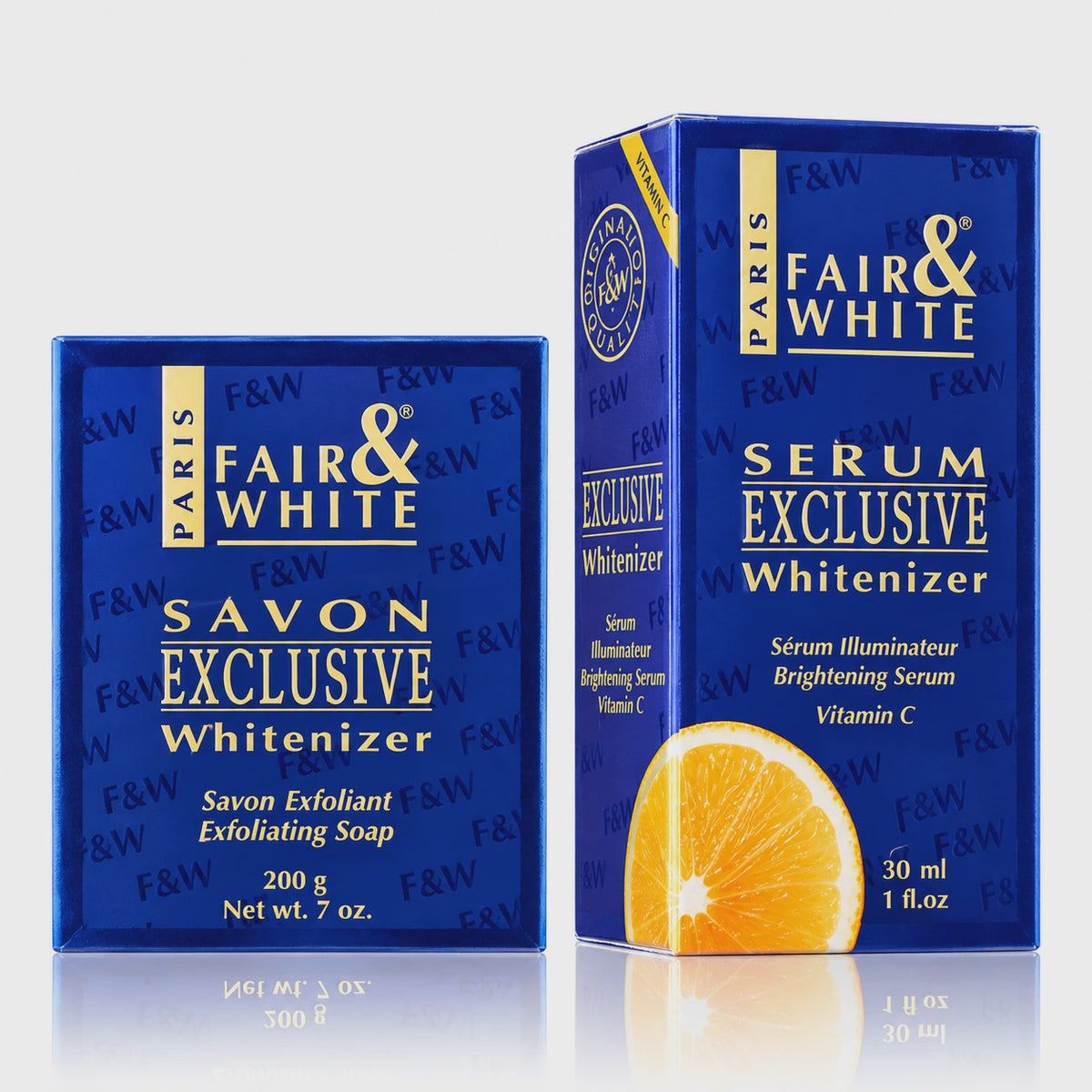 Fair & White Exclusive Serum & Soap Duo: Vitamin C Serum 30ml and Exclusive Exfoliating Soap 200g