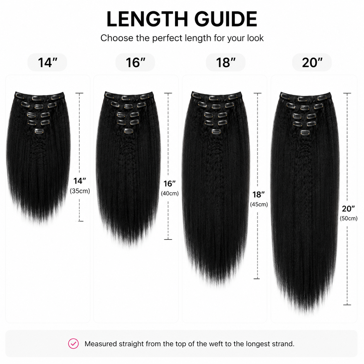 Hair extension length guide with measurements kinky straight virgin hair extensions clip in length