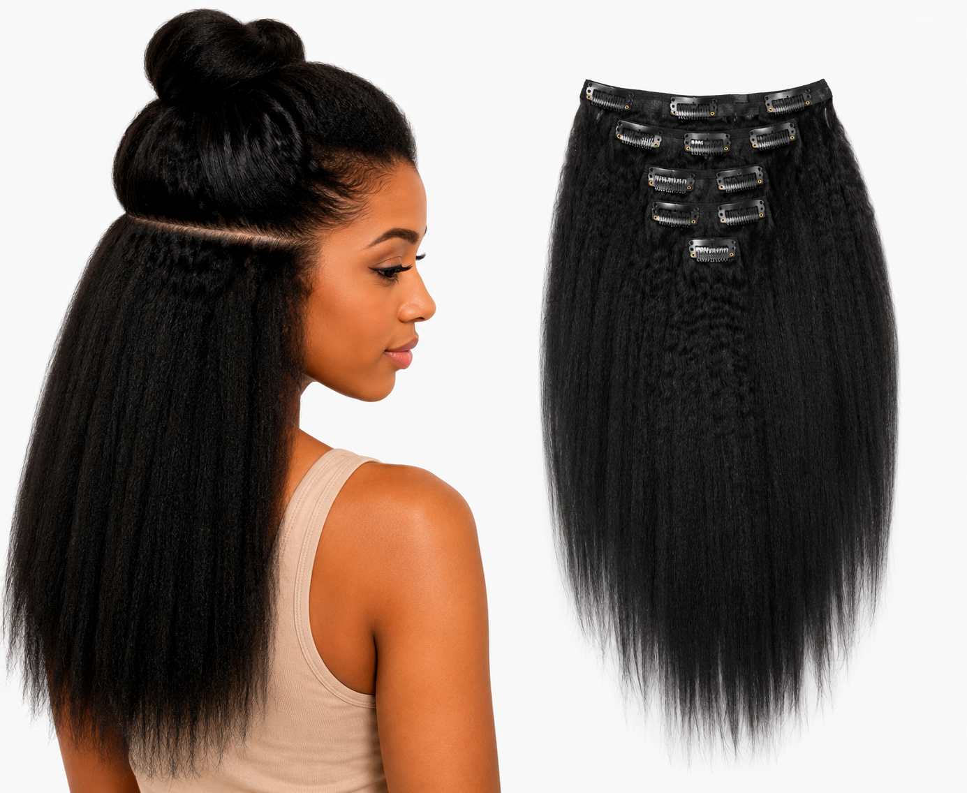 kinky yaki straight clip in hair extensions