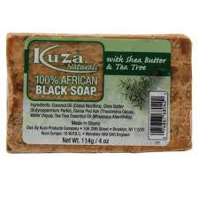 Kuza 100% African Black Soap with Shea Butter & Tea Tree 4oz