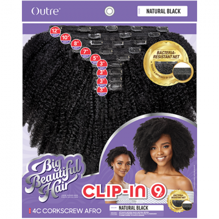 Outre Big Beautiful Hair Corkscrew Afro 10'' Human Hair Clip-In for Natural Hair
