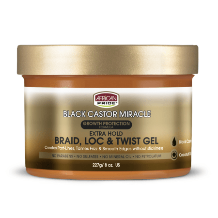 African Pride Black Castor Miracle Extra-Hold Braid, Loc & Twist Gel 8oz